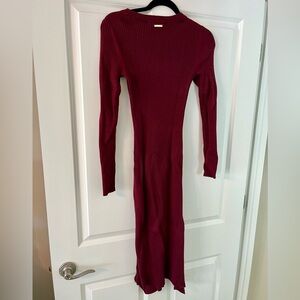 MICHAEL Michael Kors Burgundy Long Sleeve Ribbed Dress